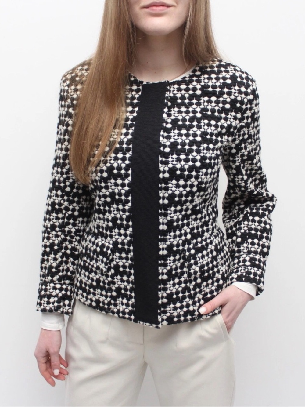 Women's AKRIS Punto Wool Black and White Jacket Blazer Coat RARE Size US 10 EUC
